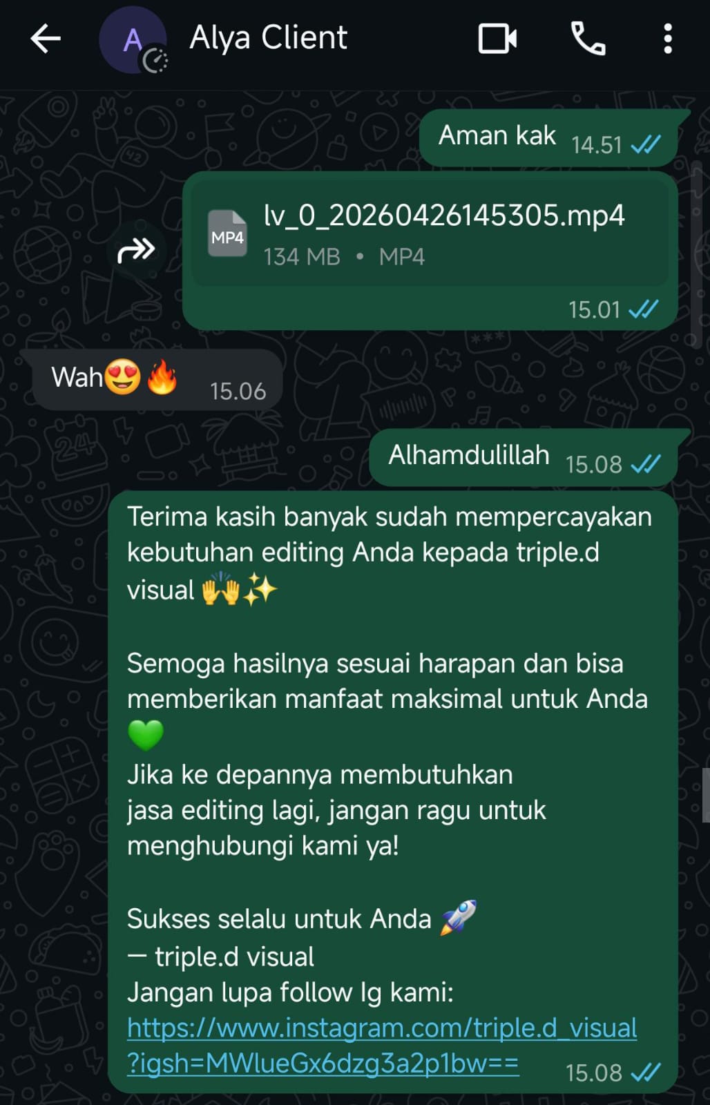 Screenshot Testimoni Alya Client